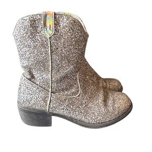Self Esteem Gold Glitter Cowboy Boots Kids Size 6 Silver Sparkle Western Zip Up